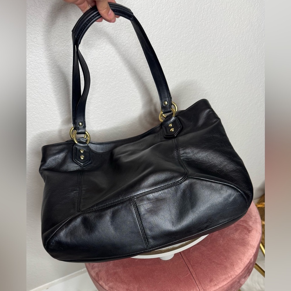 Y2K Coach Vintage‎ Black Leather Shoulder Bag Buckle Front Purse Medium Handbag - Picture 4 of 7